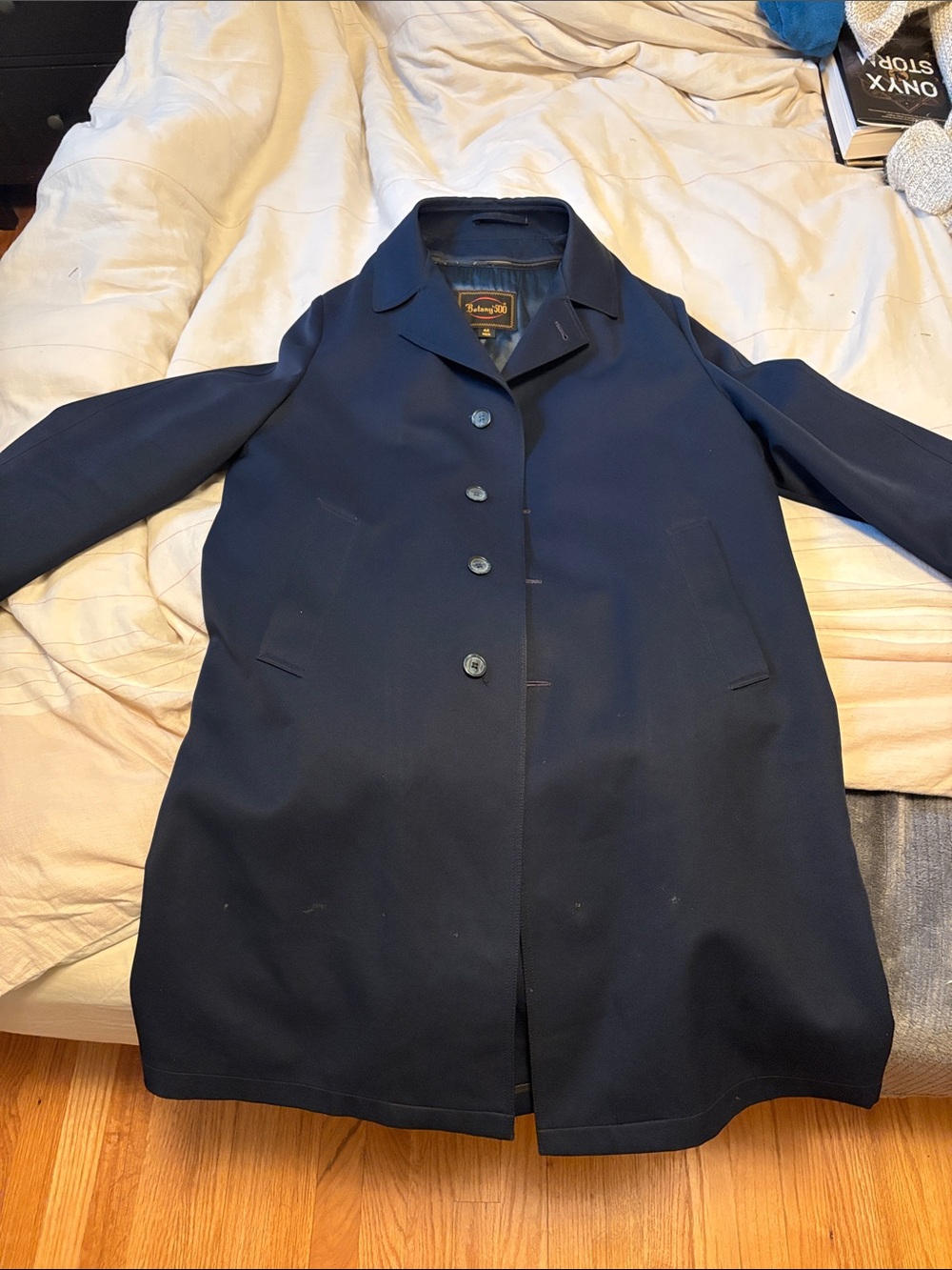 Vintage Botany 500 Navy Blue Single Breasted Overcoat Car Coat 42R M/L